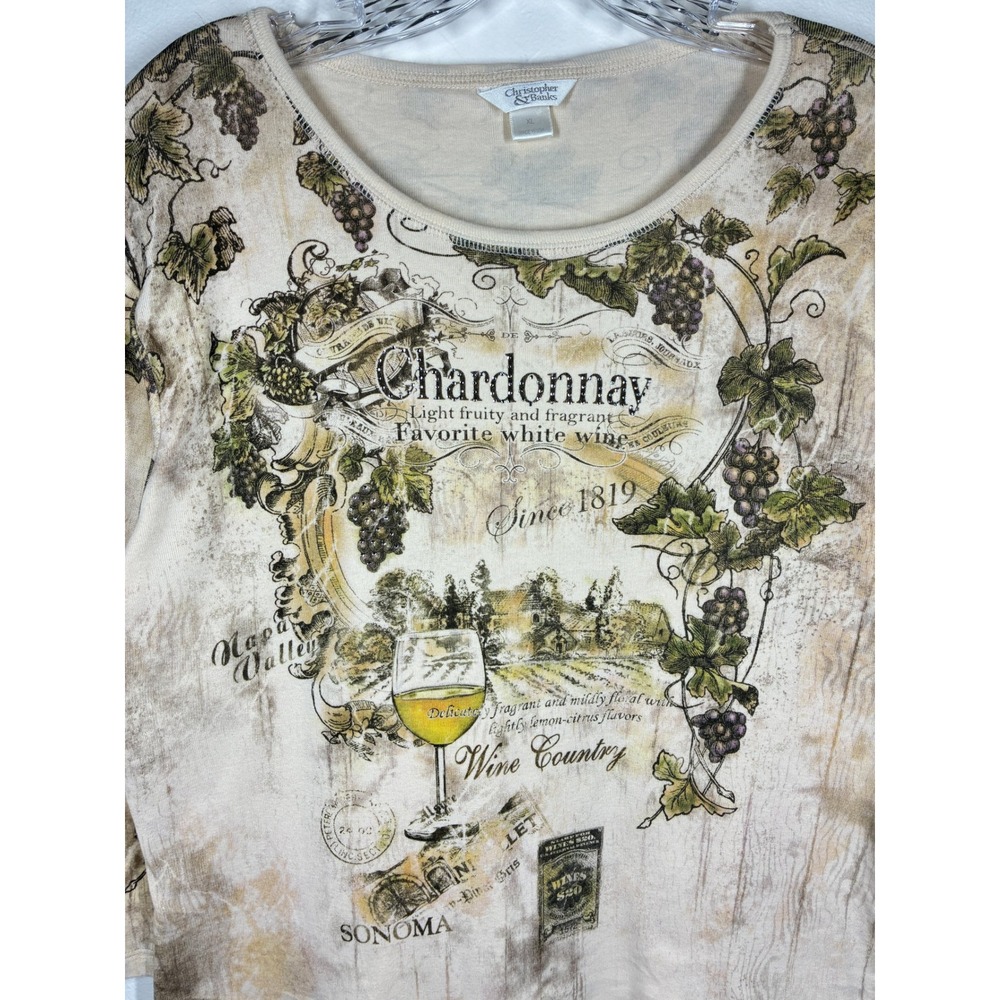 Vintage 90s Y2K Allover Graphic Print Chardonnay Wine Country Shirt Top XL Fairy - Picture 2 of 15